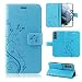Produktbild betterfon Samsung Galaxy S21 5G Hülle - Handyhülle Samsung S21 5G Klapphülle Schutzhülle mit Kartenfächer für Galaxy S21 5G Blume Blau
