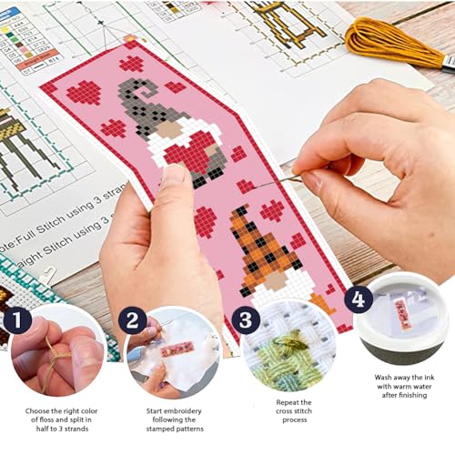 FREEBLOSS 6 Pcs de Marque-Pages au Point de Croix Kit 11 CT Nain Point de Croix Kit Complet Kits de Signet DIY Adulte Débutants avec Instructions, 6 x 20 cm – vue 4