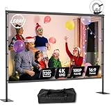 Beamer Leinwand Outdoor mit Stativ: LEORFI 120 Zoll Projektionswand Ständer Portable faltbar Front/Rückprojektion Bodenleinwand mit Tragetasche - Upgraded Sturdy Base für Heimkino, Filme Nächte