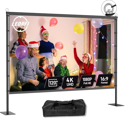 Beamer Leinwand Outdoor mit Stativ: LEORFI 120 Zoll Projektionswand Ständer Portable faltbar Front/Rückprojektion Bodenleinwand mit Tragetasche - Upgraded Sturdy Base für Heimkino, Filme Nächte