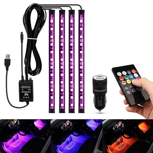 Auto LED Innenbeleuchtung, AIGUOZER USB Ambientebeleuchtung Atmosphäre Licht, Auto Zubehör LED Streifen Innenraumbeleuchtung Ambientebeleuchtung mit Fernbedienung, Stimmungslicht mit Musikmodi