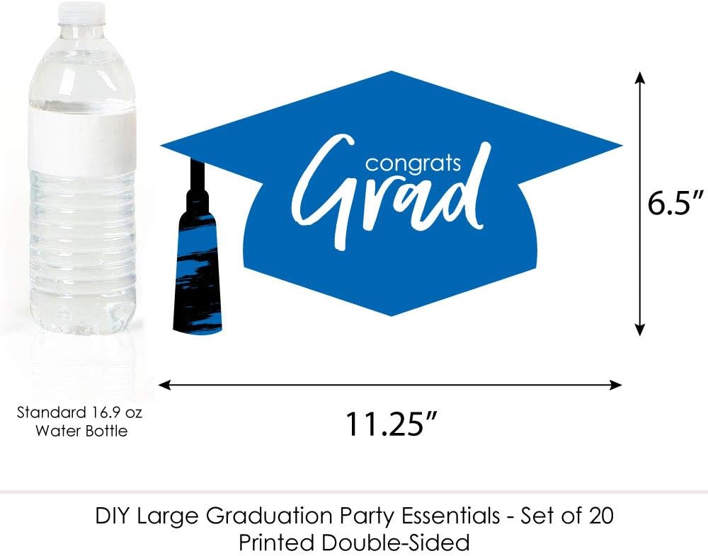 Big Dot of Happiness Blue Graduation Hat Decorations - DIY Large Party Essentials - 20 Count