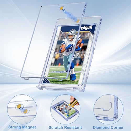 Image of 100ct Magnetic Card Holder, 35pt Trading Card Holder, U-V Protection | Hard Plastic Card Protectors, Ultra Clear Baseball Card Holder Fits Baseball, Football and Game Cards