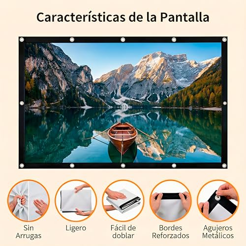 Miniatura 4 de Tela De Proyección Formato 16:9 Superficie Blanco Mate Y Borde Perimetal Negro, Pantalla Para Proyector Para Colgar Con Argolla 150 Pulgadas 16:9