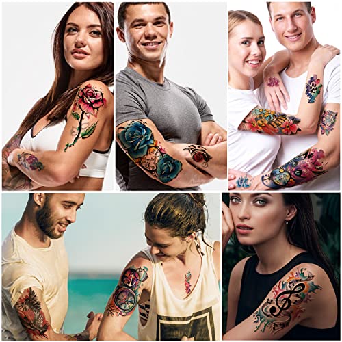 77 Sheets Temporary Tattoos, 17 Sheets Large Half Arm Fake Tattoos Colorful Flower Dream Catcher Owl For Adult Arm Shoulder, 60 Sheets Small Waterproof Temporary Tattoo Realistic For Women And Girls #TOP4