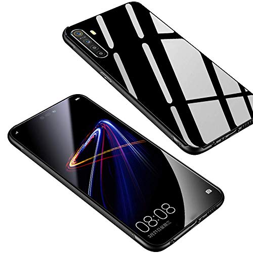 Image of MOBILOVE Back Cover Case for Realme 6 | Luxury Toughened Glass Cover with Shockproof Soft Silicone Side Case (Hard Case) (Black)