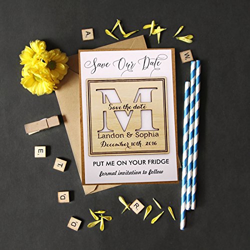 Personalized Save The Date Wooden Engraved Magnets 50 Rustic Wedding Announcements With Envelopes #TOP1