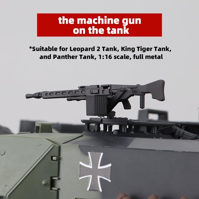 Full-Metal MG3 Turret Decorative Machine Gun, Compatible with Heng Long 1:16 Scale German Leopard 2A6 Tank/King Tiger Tank/Panther Tank