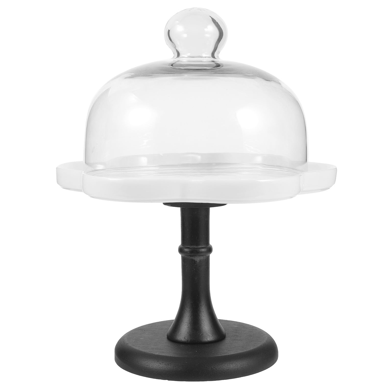 Soporte para Tartas con Cúpula y Pie de Cerámica y Vidrio Blanco