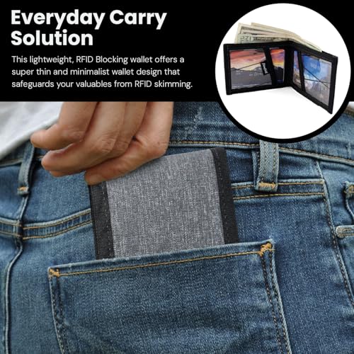 Flowfold Vanguard RFID Blocking Recycled Material Bifold Wallet | Minimalist Design with Cash Pocket, 2 Hidden Card Pockets, and 2 ID Windows | Holds 10-12 Cards | Made in USA | Heather Grey3
