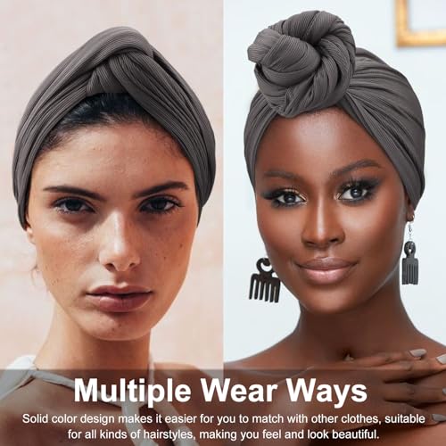 DRESHOW Hair Wrap for Women Ribbed Soft Stretch Jersey Head Scarf Breathable Lightweight Turban Solid Color - Image 4