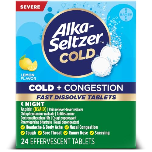 Alka-Seltzer Cold + Congestion Night Tablets, Lemon, 24 ct