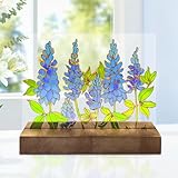 Texas Bluebonnet Decor Stained Glass Suncatcher Bluebonnet Gifts for Women Hand Painted Texas State Flower Windowsill Decoration Blue Bonnet Spring Decor Housewarming Birthday Souvenirs Gift for Mom
