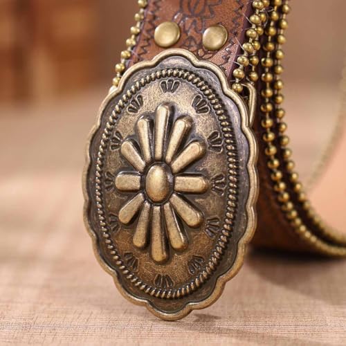 Women Brown Western Belt Cowboys Cowgirls Leather Belt with Heart Buckle Vintage Country Belt for Jeans Pants Dresses3