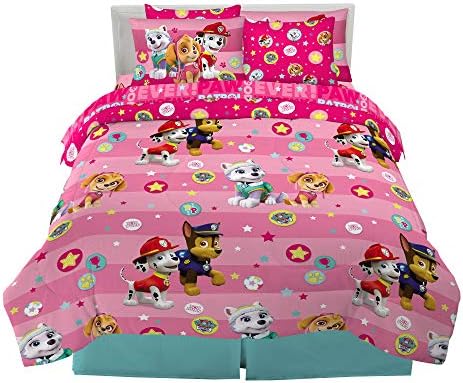 Franco Kids Bedding Super Soft Microfiber Comforter and Sheet Set with Sham, 7 Piece Full Size, Paw Patrol Girls