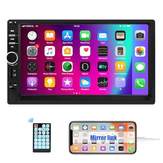 Double Din Car Stereo in Dash, FM Receiver with Remote, Car MP5 Media Player with 7inch Digital Resistive Touch Screen,Bluetooth Car Audio Mirror Link Monitor for Android & iOS