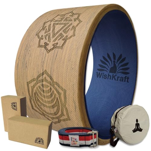 Image of WishKraft Wide Yoga Wheel for Back Pain Relief & Back Stretching 13 x 6.5 inch | Anti-Slip Foam Yoga Roller for Yoga, Pilates, Stretching, Backbend & Posture Correction (ChakraWheel+2Blocks+Bag+Belt)