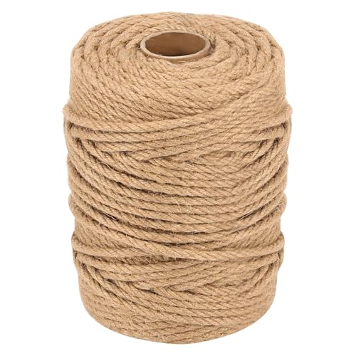 FAAING Cuerda de yute de 100 m x 6 mm, 4 hebras, cuerda de cáñamo, cuerda de yute natural marrón para manualidades, jardinería, paquetes