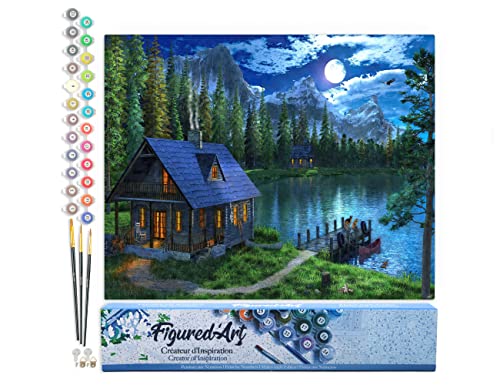 Figured'Art Peinture par Numéro Adulte Lac nocturne - Activité Manuelle Kit de Loisir Créatif DIY Numéro d'art Complet - 40x50cm sans châssis en Bois