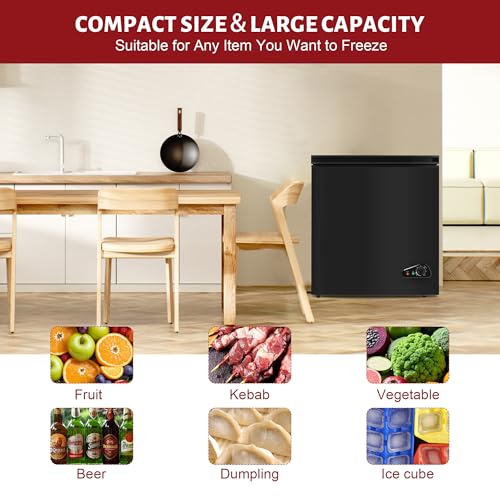 rosmena Chest Freezer 5.0 cu ft, Mini Deep Freezer with Removable Basket, FreeStanding Compact Small Freezer, Adjustable 6 Thermostat, Quiet Small Deep Freezer Top Open Door for Dorm/Home(Black) on Fridge.com