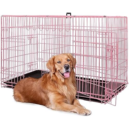 BestPet | Dog Crate | 48" | Pink | Foldable Metal Kennel with Double Doors
