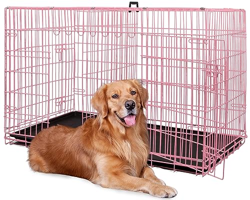 BestPet | Dog Crate | 48" | Pink | Foldable Metal Kennel with Double Doors, Secure Slide-Bolt Latches, Leakproof Tray | Portable Dog Cage for Large Breeds | for Travel, Indoor & Outdoor Use by BestPet - Used condition - US$77.53
