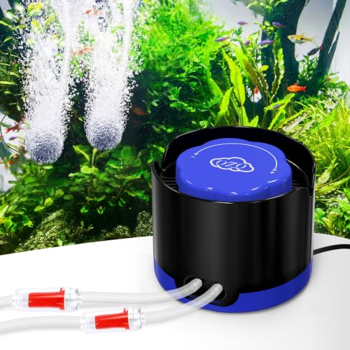 Image of QZQ Aquarium Air Pump, Quiet Fish Tank Air Pump with Dual Outlets, Powerful Adjustable Oxygen Pump with Accessories, Aquarium Bubbler Aerator for Fish Tank Up to 40 Gallon (2.5W)