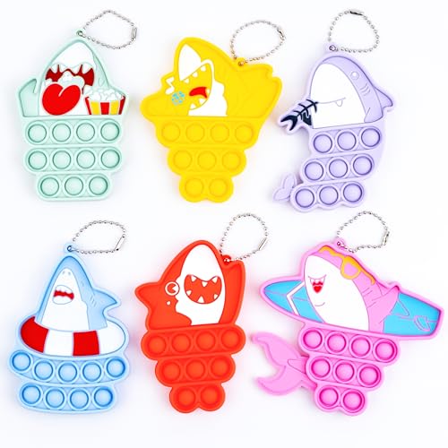 Shark Pop Fidget Keychains for Kids, 24 Pcs Party Favors