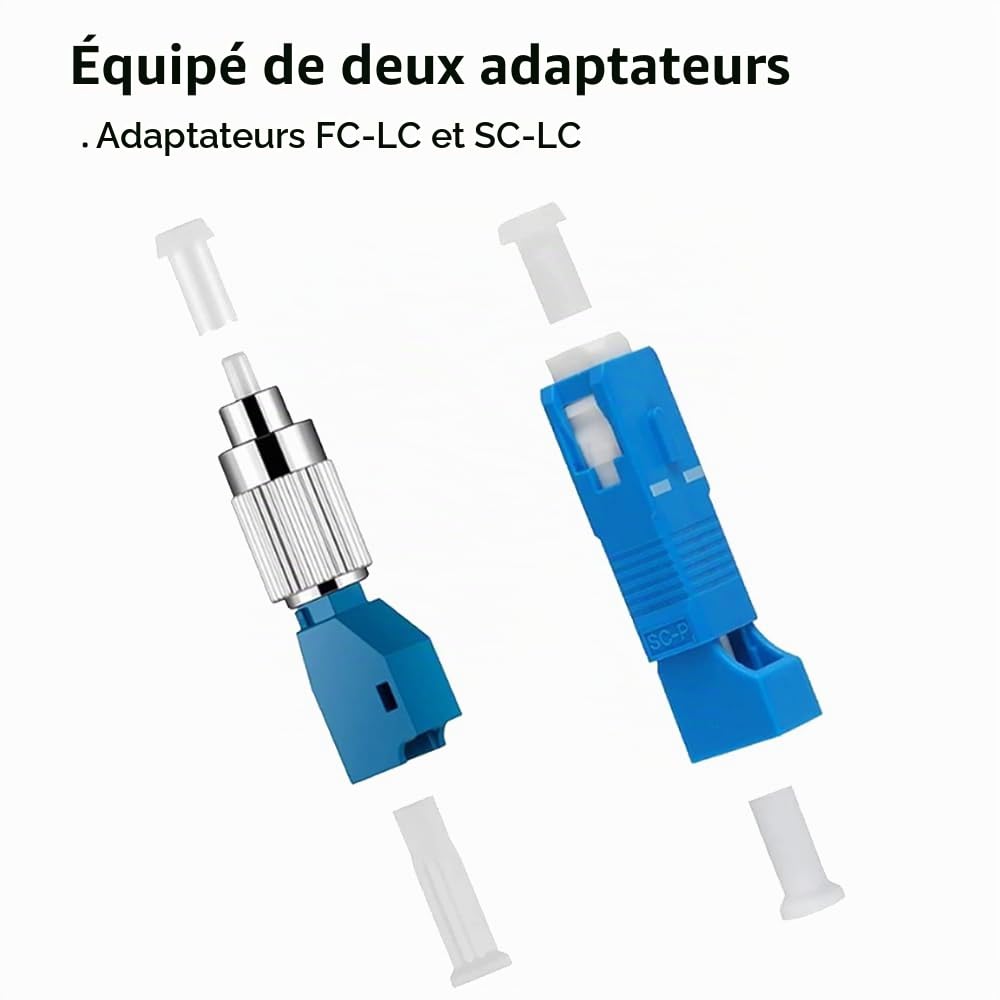 Localisateur visuel de Défauts 100mW pour Fibre Optique, Testeur de Câble avec FC-LC et SC-LC Adaptateur, Kit de Testeur Fibre Optique
