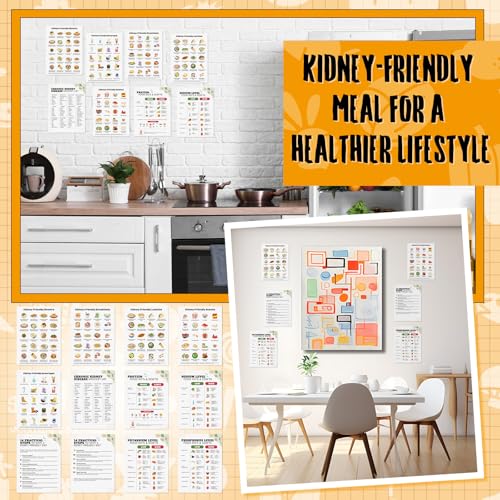 Image of Sinload 12 Pcs Kidney Friendly Food List Poster Kidney Diet Chart Guide for Healthy Diet Kitchen
