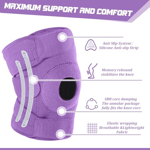 Image of Foilswirl 1 Pcs Kids Knee Brace with Side Stabilizers,Purple | Patella Gel Pad Opening, Adjustable Straps Youth Child Knee Brace Support, Meniscus Tear Sports Running