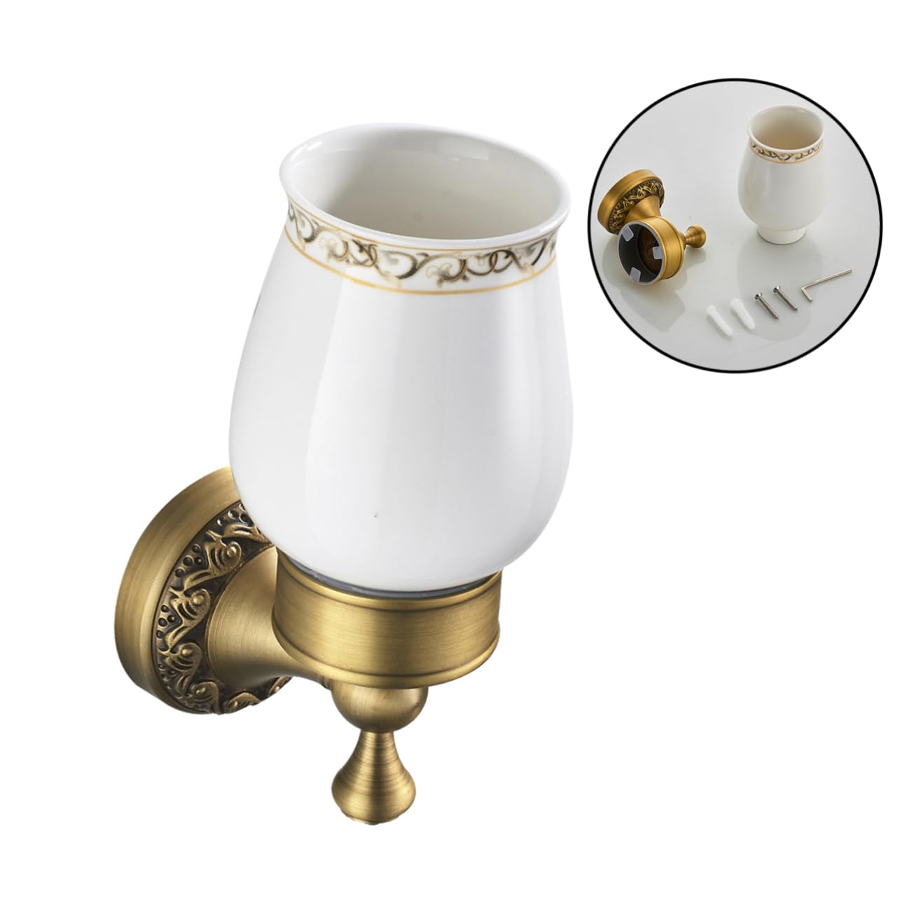 MAGICLULU Porta Bicchiere Singolo in Rame Antico Porta Spazzolini da Denti da Parete Organizer in Ceramica per Casa e Bagno Montaggio Facile Incluso