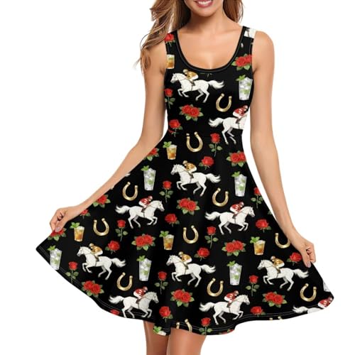 Image of Women Stylish Tank Dresses Sleeveless Round Neck Midi Casual Dress with Pocket for Summer