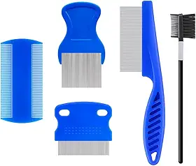 Kit 5×1 Pentes Profissionais Antipulgas para Pets — Aço Inox, Dentes Arredondados, Removedor de Manchas, Desembolo e Pentes Duplos para Cachorros e Gatos