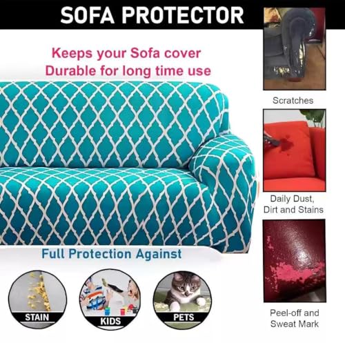 Image of HK Printed 5 Seater Sofa Cover Big Elasticity Cover Stretch Universal Sofa Slipcover 5 Seater (3 Seater Size 185-230cm and 1 Seater Size 90-145cm)