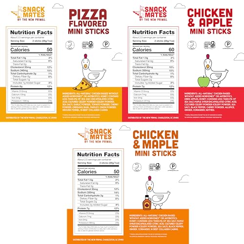 Image of New Primal Snack Mates Mini Chicken Stick Variety, Three Flavors, 15 Count