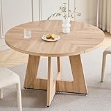 GrandCA HOME Mesa de Comedor Redonda de 120 cm,Roble