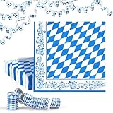 iZoeL 40 Stück Servietten Oktoberfest Deko Papierserviette karierte Tissue 33 x 33 cm 3-lagig Bayerische Partyservietten Luftschlangen für Münchner Oktoberfest Bierzelten Tischdeko
