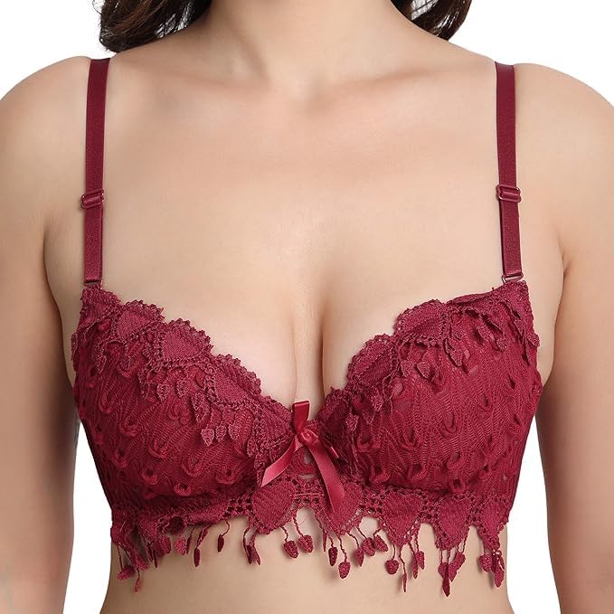 Elegant Women's Lingerie Set – Lace Bra and Panty Two-Piece Set Maroon-picture-45