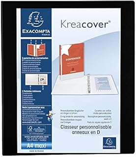 Exacompta - ref. 51842NE - 1 customizable rigid opaque binder with 3 pockets - 4 D-rings of 30 mm - Spine 47 mm - External dimensions: 32 x 27.7 cm - Format to be filed A4 Maxi - Colour: black