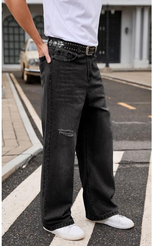 Men's JNCO Baggy Jeans Y2K Vintage Ripped Wide Leg Distressed Denim Pants Skater Jean Hip Hop Streetwear Loose Fit - Image 4