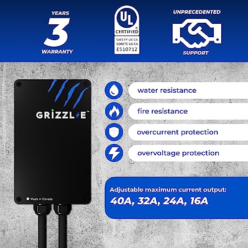 Image of Grizzl-E Classic, Level 2 240V / 40A Electric Vehicle (EV) Charger, UL Certified, Metal Case Enclosure, Indoor /Outdoor Electric Car Fast Wall Charging Station, NEMA 6-50 Plug, Classic Black
