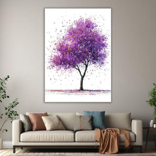 Lienzo de árbol morado minimal de alta definición, lámina artística rústica de 40x60 3