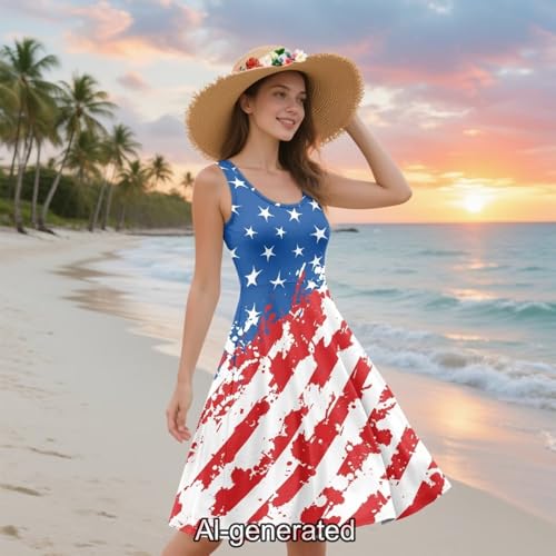 Image of Dreaweet Casual Sleeveless Dresses for Women Girls, Round Neck Tank Dresses with Pockets Summer Sundress Size XS-4XL