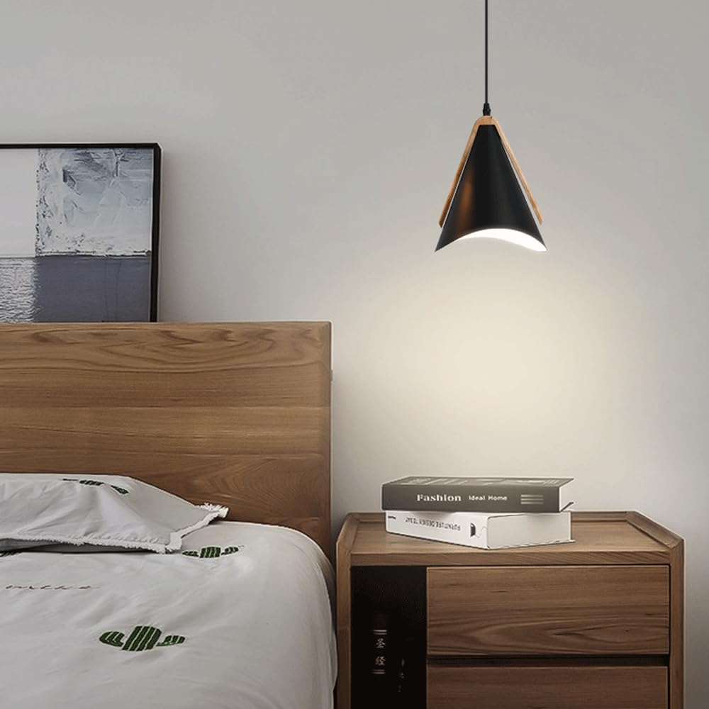 Sufitowa lampa wisząca E27, drewniana metalowa lampa wisząca w stylu japońskim, kreatywny klosz żyrandola w kształcie trąbki, dekoracyjne oprawy oświetleniowe na werandzie i balkonie