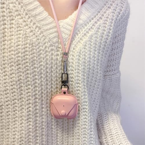 ChouXiLin Genuine Leather Case for AirPods 4 - Stylish Shockproof Cover with Adjustable Neck Lanyard & Detachable Wrist Strap, Secure Lock Clasp - Travel-Friendly Pink Protective Case for Women Girls by ChouXiLin - Image 4
