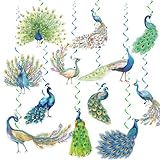 24 Pcs Peacock Hanging Decorations Hanging Swirls Ceiling Swirls Birthday Party Supplies for Peacock Party Decorations Zoo Bird Decorations