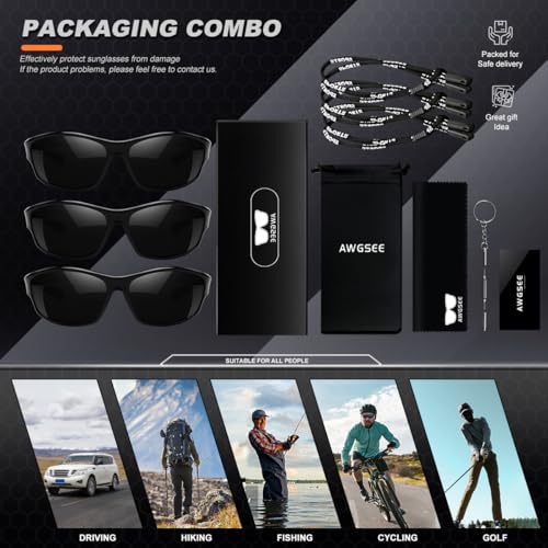 AWGSEE Polarized Sports Sunglasses for Men, UV400 Protection Lightweight Wrap Around Sun Glasses for Cycling Fishing Driving by AWGSEE - Used condition - Image 6