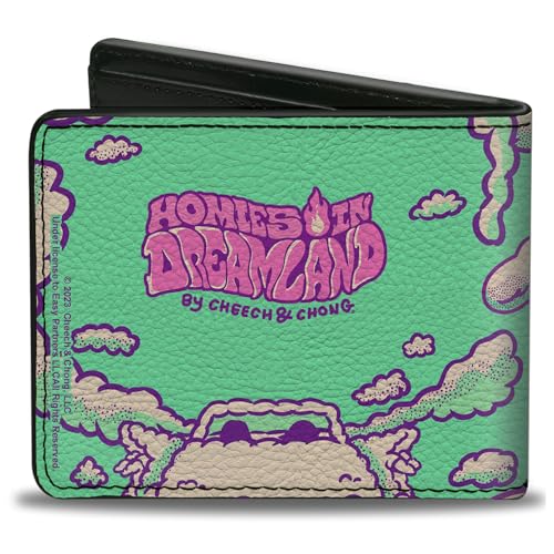 Cheech & Chong Homies in Dreamland Bifold Wallet, Pose with Homies Blue, Vegan Leather2
