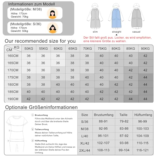 Regenmantel Damen Wasserdicht Regenjacke Winterjacke Damen Lang Wintermantel Warm Gefütterte Friesennerz Übergangsjacke Herbst Softshelljacke mit Kapuze Windbreaker Parka Winter,Dunkelgrün,44